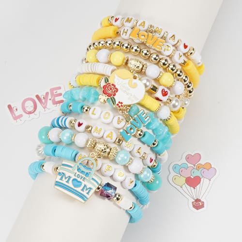 Twinfree Bohemia Beaded Bracelet for Women, Polymer Clay Stretch Bracelets - color: color 24