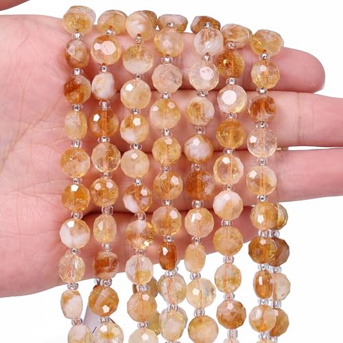 8×5mm Citrine Natural Stone Beads for Jewelry Making About 35-40pcs 1 Strand 15" Drilled Flat Faceted Cabochon Gemstone Beads for Bracelets Necklace DIY Crafts - color: Citrine