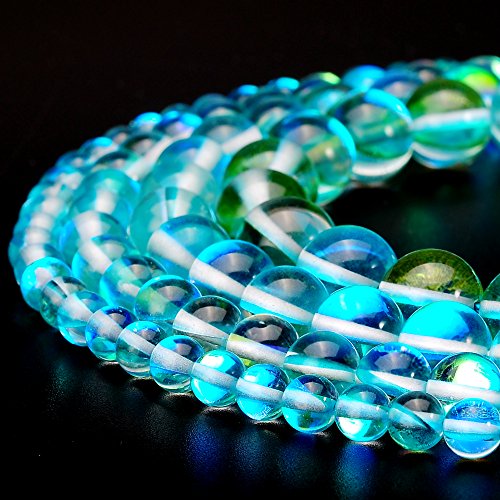 RUBYCA Round Moonstone Crystal Glass Beads Aura Iridescent for Jewelry Making (1 Strand, 6mm, Blue) - color: Light Blue, size: 6mm