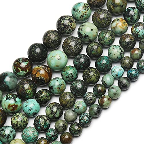 70PCS Natural 8MM Healing Gemstone, African Turquoise Energy Stone Round Loose Beads, Semi-Precious Crystal Beads with Free Elastic String for Jewelry Making DIY - color: African Turquoise, size: 8MM