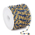 33 Feet Gold Enamel Chains Bulk, 2mm 18K Gold PVD Plated 304 Stainless Steel Navy Blue Enamel Beaded Cable Link Chain Roll Spool for Jewelry Making - color: Gold Navy Blue Beads