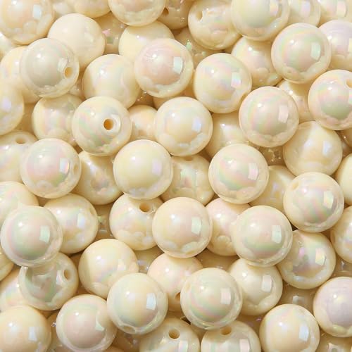16mm Acrylic Bead 100pcs AB Beige Focal Bead Chunk Bubblegum Beads for DIY Crafting Necklace Bracelet Jewelry Making Keychain (Beige) - color: beige