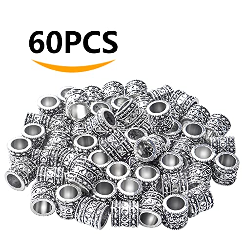 BronaGrand 60pcs Antique Silver Rondelle Spacer Beads, Tibetan Alloy, 8mm Diameter x 8mm Thickness x 5.5mm Hole, Loose Beads for Jewelry DIY Bracelet Necklace Making and Crafting - color: Silver9