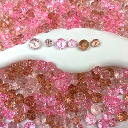 430PCS Glass Beads for Jewelry Making, 6/8 mm Pink Color Crystal Bulk Beads for DIY Bracelet Necklace Earring Craft, 3 Colors Assorted Glass Loose Bead - color: pink