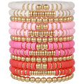 12pcs Friendship Bracelets Beaded Bracelets Heishi Bracelet Cute Bracelets Stack Vinyl Clay Disc Bead Surfer Stretch Summer Beach Bracelets For Women Preppy Bracelets - color: B-color 4