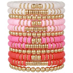 12pcs Friendship Bracelets Beaded Bracelets Heishi Bracelet Cute Bracelets Stack Vinyl Clay Disc Bead Surfer Stretch Summer Beach Bracelets For Women Preppy Bracelets - color: B-color 4