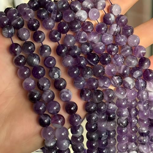 MJDCB Natural Dreamy Amethyst Beads Round Stone Beads DIY Loose Beads for Jewelry Making Beads 15" (8mm) - color: Dreamy Amethyst, size: 8mm