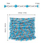 33 Feet Stainless Steel Enamel Chains Bulk, 2mm 304 Stainless Steel Light Blue Enamel Beaded Cable Link Chain Roll Spool for Jewelry Making - color: Stainless Steel Light Blue Beads
