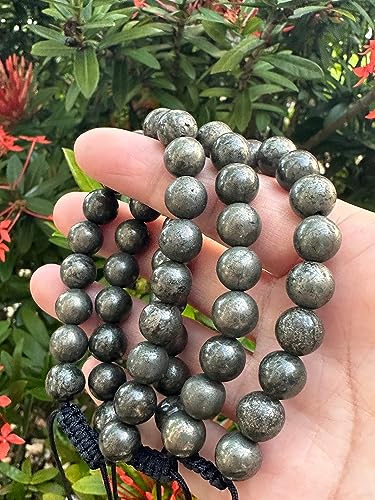 GAF TREASURES Grade A ++ Gemstone Round Bead Adjustable Bracelet 10mm, Genuine Crystal Bead Bracelet, Gift for Men & Women - color: Pyrite