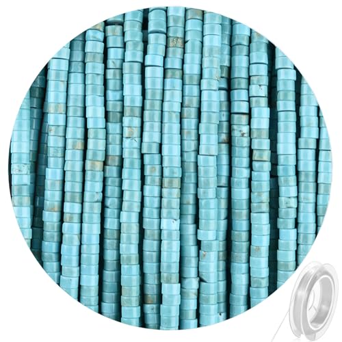 300pcs Natural Blue Turquoise Heishi Spacer Beads 2x4mm Genuine Real Disc Stone Beading DIY Charm Smooth Loose Gemstone Beads for Jewelry Making Bracelets Necklaces Earrings Crafts - color: Blue Turquoise