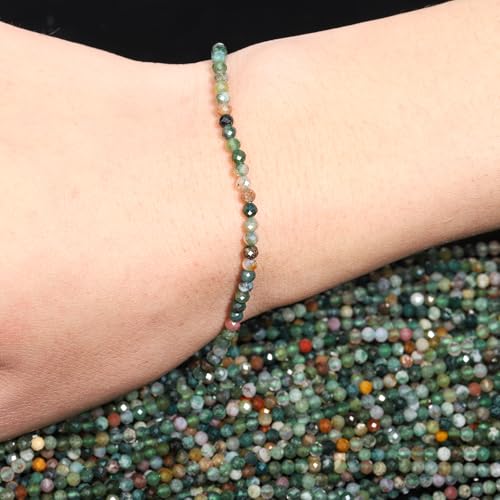 Song Xi 180pcs 2mm Natural Indian Agate Gemstone Beads Faceted Round Loose Stone Beads for Jewelry Making - color: Indian Agate, size: 1.9-2.4mm