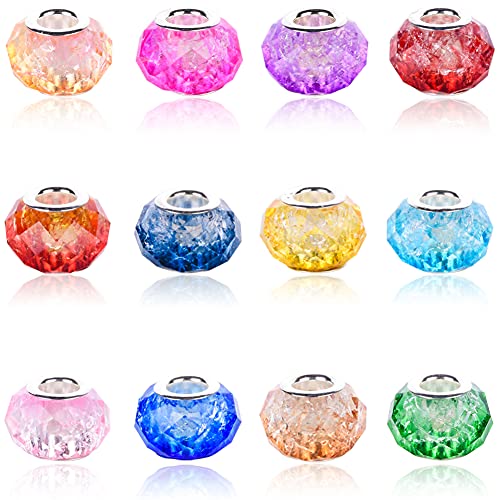 AIPRIDY 100Pcs 15x11mm Painting Murano Large Hole Glass Beads Mix Color with Silver Brass Cores European Charm fit Bracelet Necklace (Crack Up and Down Bicolor Faceted) - color: Crack Up and Down Bicolor Faceted