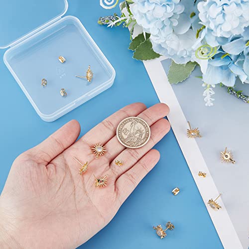 Beebeecraft 10Pcs/Box 18K Gold Plated Sun Earring Findings Cubic Zirconia Earring Posts with Sterling Silver Pins and Butterfly Earring Backs for DIY Jewelry Making - color: Gold