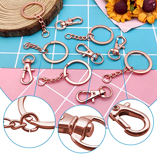 150Pcs Swivel Snap Hook Set,Rose Gold Swivel Clasps Lanyard Snap Keychain Hooks Lobster Clasp Split Key Rings with Chain and Jump Rings Bulk for Keychain Lanyard,Jewelry,DIY Crafts Supplies - color: Rose Gold