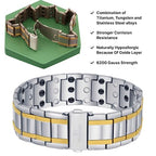 POLLDAN® 3X Power Magnetic Bracelets For Men | 6200 Gauss Strength Mens Titanium Bracelet with Fold-Over Clasp, Adjustable Length, Gift Box, Sizing Tool | Innovative Magnets Alloy - Patent - color: Silver Gold