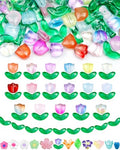 FIVEIZERO 340PCS Glass Tulip Flower Beads, 17 Colors Crystal Floral Bead Charms for Bracelets, Necklaces & DIY Jewelry Making Crafts - color: Glass Tulip