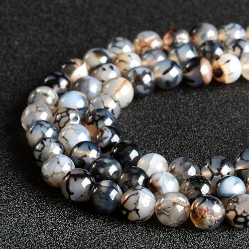 100pcs 6mm White Dragon Vein Agate Beads Natural Gemstone Beads Round Loose Beads for Jewelry Making - color: White Dragon Vein Agate, size: 6mm