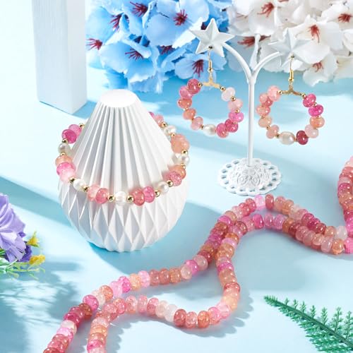 About 155~159pcs/strand Rondelle Glass Beads Imitation Gemstones Loose Spacer Beads for Jewelry Making Bracelet Necklace Earring DIY Crafts, 8x5mm, Hot Pink - color: Hot Pink