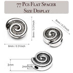 Tibetan Silver Spacer Beads 8mm Flat Round – 77pcs Metal Spacer Beads for Jewelry Making, Bracelets, Necklaces & Earrings DIY Supplies, Antique Silver Zinc Alloy - color: Silver Snail