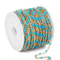 33 Feet Gold Enamel Chains Bulk, 2mm 18K Gold PVD Plated 304 Stainless Steel Light Blue Enamel Beaded Cable Link Chain Roll Spool for Jewelry Making - color: Gold Light Blue Beads