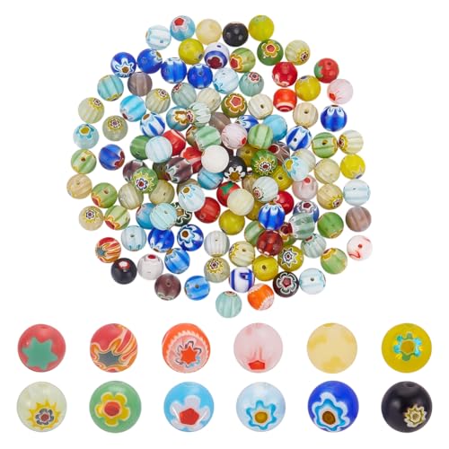 120Pcs Handmade Millefiori Glass Round Beads 8mm Smooth Loose Assorted Beads Flower Ball Bead Mixed Color Spacer Bead for Bracelet Necklace Jewelry Making DIY Craft Supplies - size: diameter 8mm