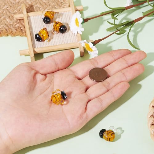 Pandahall 5Pcs Handmade 3D Bees Lampwork Glass Beads Insect Theme Yellow Honeybee Bumblebee Loose Spacer Beads for Summer Boho Hawaii DIY Jewelry Making, Hole: 1.2-1.4mm