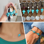 SUNNYCLUE 90Pcs 3 Sizes Mini Blue Turquoise Cross Beads 10/16/25mm for Jewelry Making Supplies - color: 90pcs 10/16/25mm Turquoise Blue Cross Beads