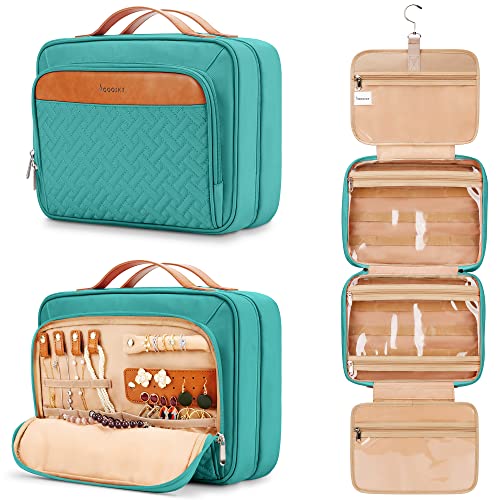 COOSKY Travel Hanging Toiletry Bag for Women, Cruise Ship Essentials, with Jewelry Organizer, Extra Large Makeup Dopp Kit, Waterproof Cosmetic Bags, Toiletries Kit Set with Trolley Belt, Blue - color: Blue, size: Large