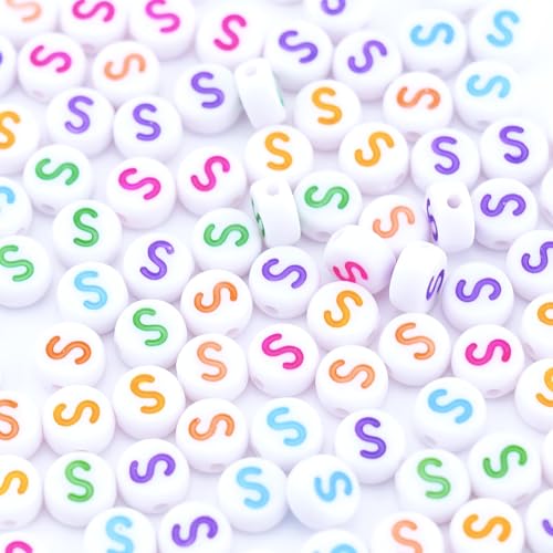 300Pcs Colorful Letter Beads S 4X7mm Single Round Alphabet Beads for Friendship Bracelets Making - color: Round - S