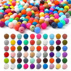 300pcs Silicone Beads for Keychain Making Kit 60 Colors Focal Rubber Round Mixed Color Silicone Beads Bulk for Pens, DIY Keychain,Necklace Bracelet Making Kit, Jewelry,Art Crafts