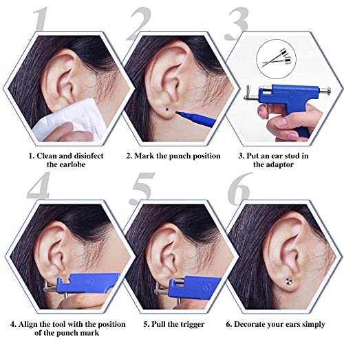 Reusable Ear Piercing Gun Kit, Professional Ear Piercing Gun with Stainless Steel Piercing Studs, Colorful Crystal Earrings for At Home Salon Earlobe Cartilage Helix Tragus Piercing Tool Set - color: Blue