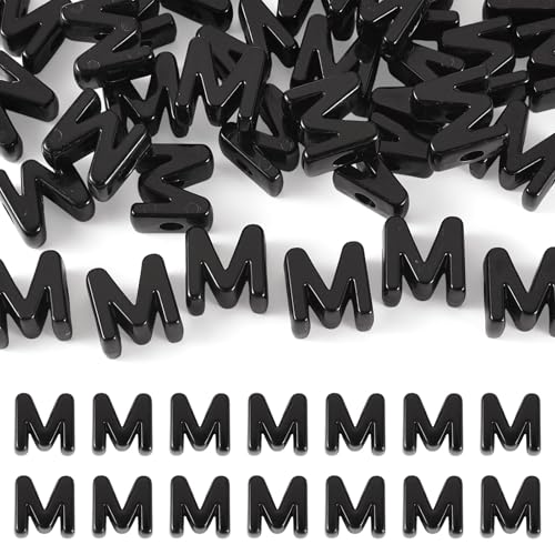 FASHEWELRY 30Pcs Acrylic Letter M Beads with Large Hole Big Plastic Letter Blocks European Beads 3D Letters Chunky Vowel Initial Alphabet Bead for Key Chains Necklace DIY Arts Craft Projects - color: Black, size: M