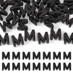 30Pcs Large Hole Letter Beads Black Acrylic European Beads 3D Letters M Chunky Bead Initial Alphabet Bead for Key Chains Bracelets Necklace DIY Craft Bag Charm Kit Arts Projects - color: Black-M