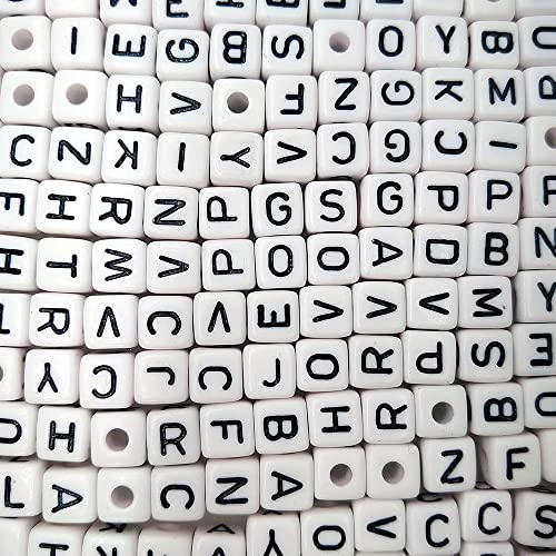 300 Pieces 10x10mm Big Large Cube Acrylic Alphabet Letter Beads A-Z Mixed Plastic Shape Loose Beads for Jewelry Making Bracelets Necklaces Key Chains (White) - color: White