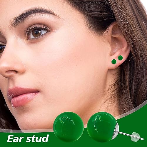 Jade Green Stud Earrings, Natural Round Beaded Agate Emerald Garnet Obsidian Gemstone Ear Studs Ball Jade Jewelry Gift, Green 8mm - color: green-6mm