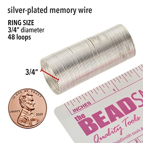 The Beadsmith Plated Memory Wire - 0.75 inches in Diameter - 48 Coils Each - Silver Color - Stainless Steel - Create Multi-Strand Round Rings and DIY Jewelry - size: 0.75" diameter per Ring, style: Silver - 48 Coils