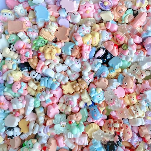 100 Pcs Pastel Animals Slime Charms Set, Bulk Cat Dog Bunny Chicken Mixed Resin Charms Set Ornament for Crafts Scrapbooking Embellishments,1X1.5CM (C)