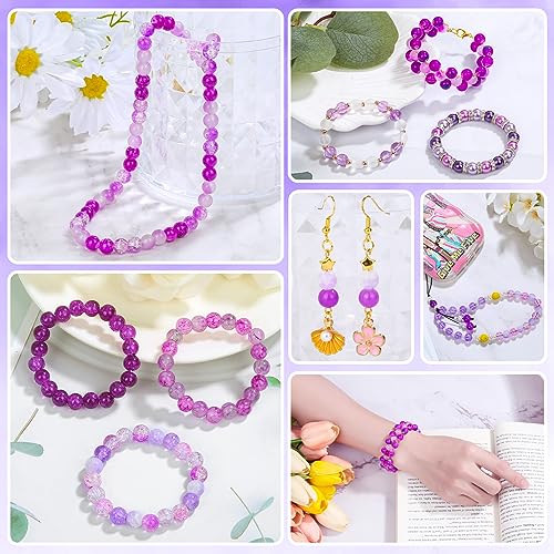PAXCOO 720pcs Glass Beads for Jewelry Making 8mm, 24 Colors Bead Bracelet Making Kit Purple Round Loose Beads for Bracelet Earring Necklace Jewelry Making Supplies - color: Purple