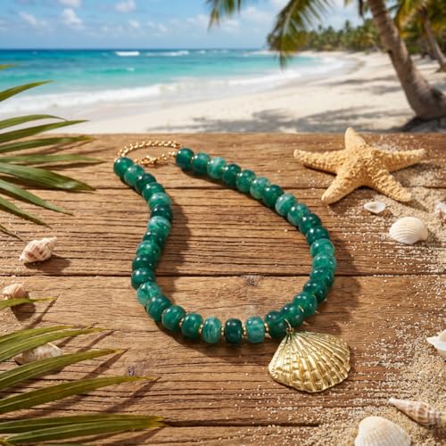 Chunky Beaded Starfish Shell Necklace for Women Colorful Boho Summer Chain Choker Beach Necklace with Acrylic Beads Trendy Chunky Jewelry Gifts - color: Green