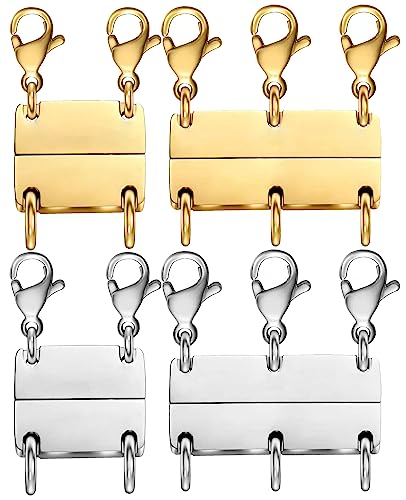Clysoru Necklace Layering Clasps and Closures for Women Gold and Silver Multiple for Layered Separator Beads Chain Extender Necklaces Bracelet Safety Jewelry Clasp - color: 4 pcs argentum and gold