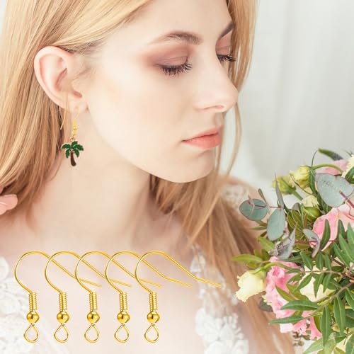 400 Pcs Stainless Steel Earring Hooks Fish Hook Earrings for Jewelry Making Gold French Wire Hooks Coil and Ball Style Earwires Ear Wires for Women DIY Dangle Earrings Crafts Supplies - color: Gold