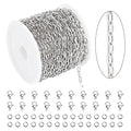KYUNHOO 32.8 Feet 304 Stainless Steel Chain Bulk Silver Paperclip Chains for Jewelry Making Soldered Flat Oval Chains Link on Spool Paper Clip Chain Roll with Lobster Clasps and Jump Rings - color: Paperclip Silver