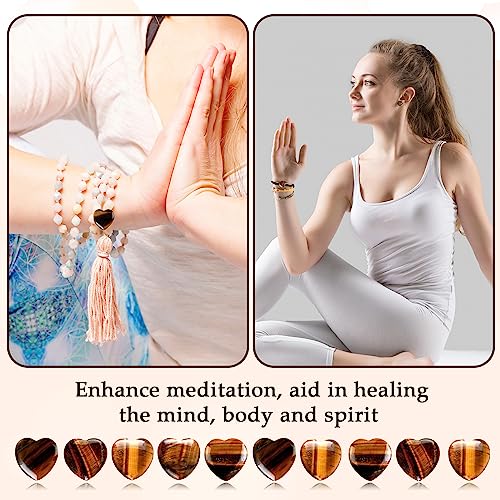 Gerrii 50 Pcs Heart Healing Stone Bulk Quartz Heart Inspirational Stones Gift for Women Love Pocket Polished Natural Energy Balancing Meditation 0.8 Inch(Amber) - color: Tigers Eye
