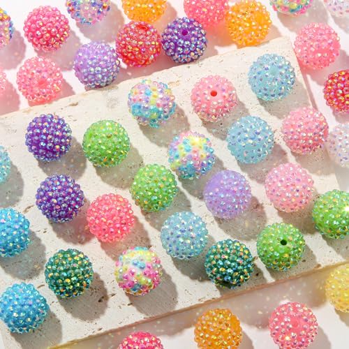 20mm Rhinestone Beads Round Disco Ball Beads Spring Color Chunk Bubblegum Beads for Jewelry Making DIY Craft Supplies(Style-5) - color: style-5