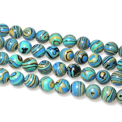 MJDCB Synthesis Colour Malachite Beads Beautiful Fashion Round Stone Beads for DIY Jewelry Making 15" (12mm, Blue- Gold - Black) - color: Blue Gold Black Malachite, size: 12mm