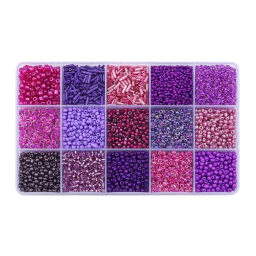 Mix 15 Color Glass Seed Tube Beads Glass Bugle Beads Loose Kit for Jewelry Making DIY Craft Beading (Mix 15 Color, Purple) - color: Purple
