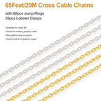 Kyutong 65.6 Feet Stainless Steel Jewelry Making Chains Bulk on Spool 2 Rolls Cross Cable Chain Links Gold Silver Craft Jewelry Supplies with Lobster Clasps Jump Rings for DIY Handcraft - color: Cable Chain