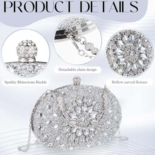 Quelay 4 Pcs Purse Rhinestone Jewelry Set Evening Clutch Bag Bling Crystal Necklace Dangle Earrings Bracelets Accessories - color: Silver, size: Stylish Style