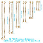 UUBAAR 12 PCS Necklace Extenders - Stainless Steel Necklace Extension Chain for Jewelry, Bracelets & Anklets (1"-6" Lengths, Gold) - color: Gold