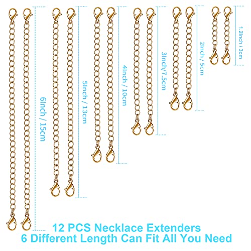 UUBAAR 12 PCS Necklace Extenders - Stainless Steel Necklace Extension Chain for Jewelry, Bracelets & Anklets (1"-6" Lengths, Gold) - color: Gold